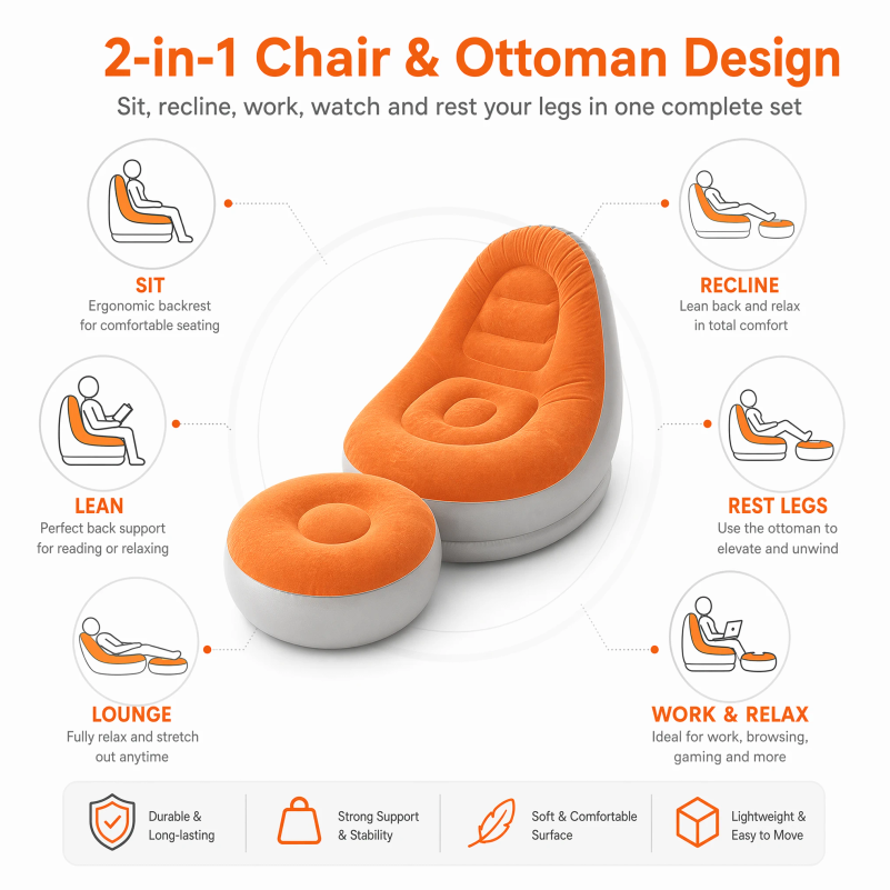 Flocking Inflatable Lazy Sofa  - огляд і ціна Home Improvement Furniture